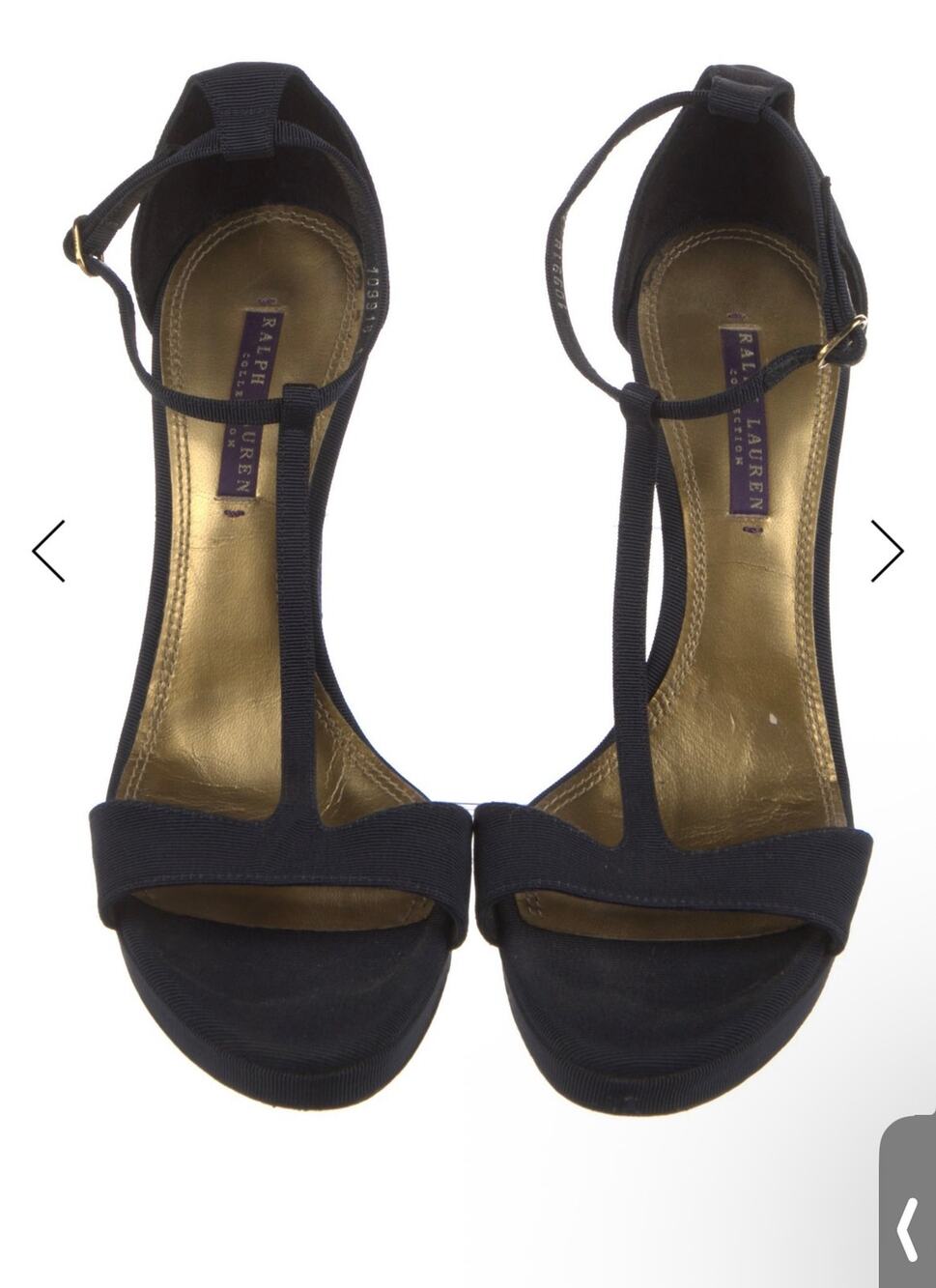 Ralph Lauren Collection T Strap Heel Womens 10 Navy Open Toe Adjustable Buckle